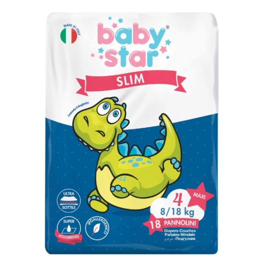 Farvima Medicinali Pannolini Babystar Slim 8/18kg Taglia 4 Maxi 18 Pezzi Farvima Medicinali Pannolini Babystar Slim 8/18kg Taglia 4 Maxi 18 Pezzi