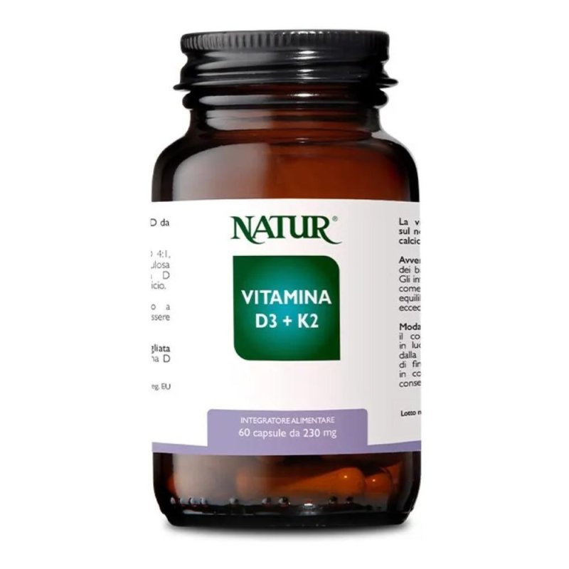 Vitamina D3 e Vitamina K2 Natur 60 Capsule Integratore Alimentare per Ossa Immunità e Benessere Vitamina D3 e Vitamina K2 Natur 60 Capsule Integratore Alimentare per Ossa Immunità e Benessere