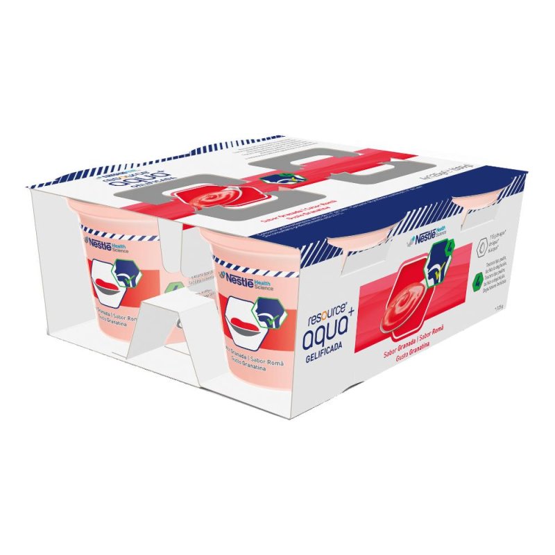 Nestle Resource - Aqua+ Gelificata Facile da Deglutire Gusto Granatina 4 x 125g