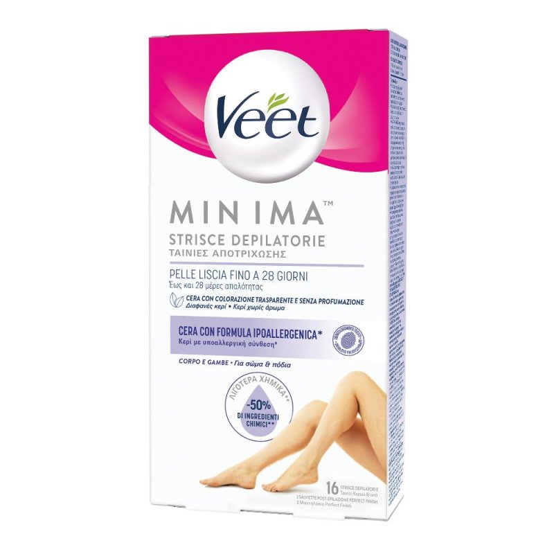 Veet Minima - Strisce Depilatorie Corpo e Gambe Ipoallergeniche 16 Strisce Veet Minima - Strisce Depilatorie Corpo e Gambe Ipoallergeniche 16 Strisce