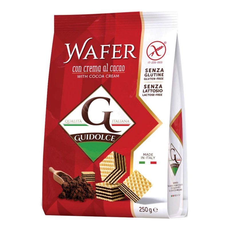 Guidolce wafer al cacao senza glutine 250 grammi Guidolce wafer al cacao senza glutine 250 grammi