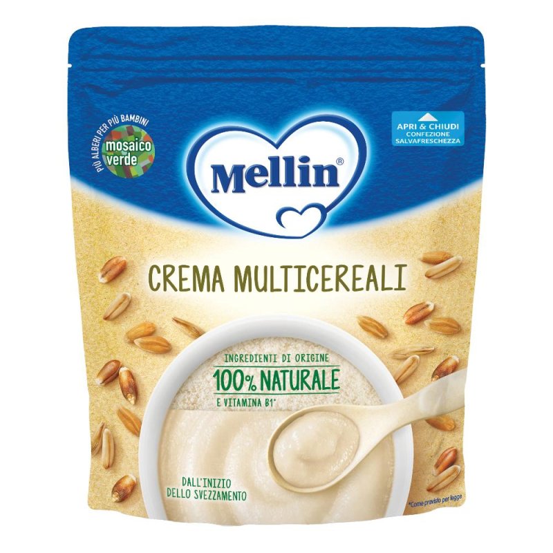 Mellin Crema Multicereali dal 4&deg; mese Ingredienti di origine 100% Naturale e Vitamina B1, 200g