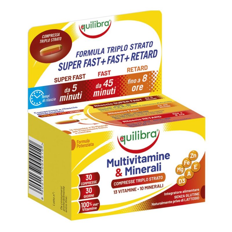 Equilibra Multivitamine e Minerali Integratore Alimentare 30 Compresse per Energia e Difese Immunitarie Equilibra Multivitamine e Minerali Integratore Alimentare 30 Compresse per Energia e Difese Immunitarie