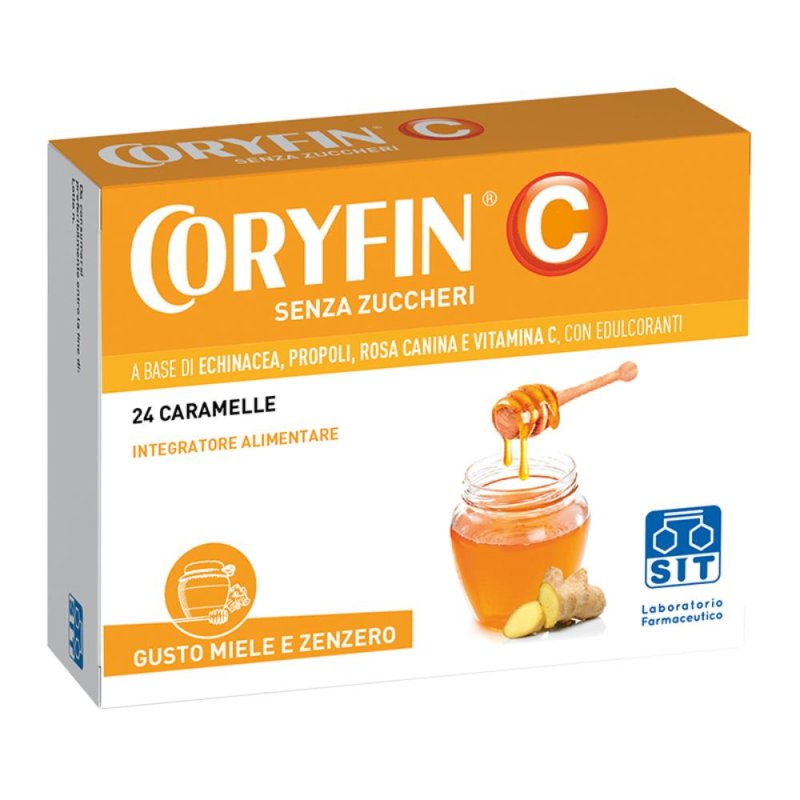 Coryfin C Senza zuccheri integratore alimentare 24 caramelle gusto miele e zenzero