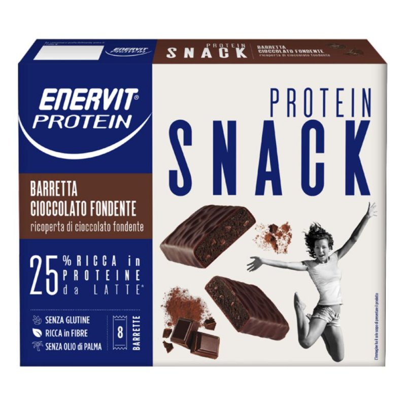 Enervit Protein Integrazione Sportiva High Protein Snack Bar Barretta per Spuntini Cioccolato Fondente 8 pz Enervit Protein Integrazione Sportiva High Protein Snack Bar Barretta per Spuntini Cioccolato Fondente 8 pz