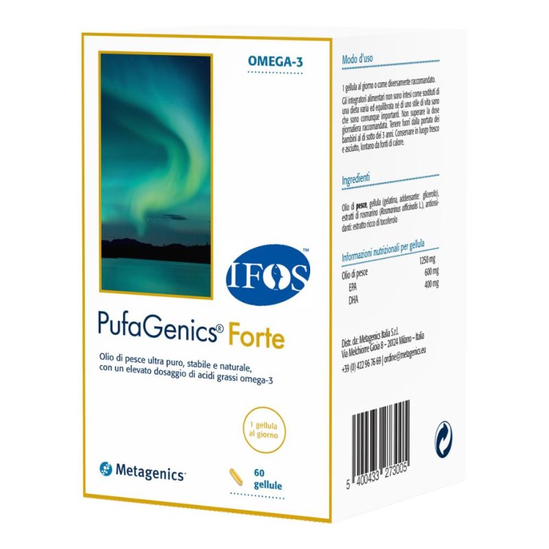 Pufagenics Forte olio di pesce omega-3 ultra puro 60 gellule/capsule