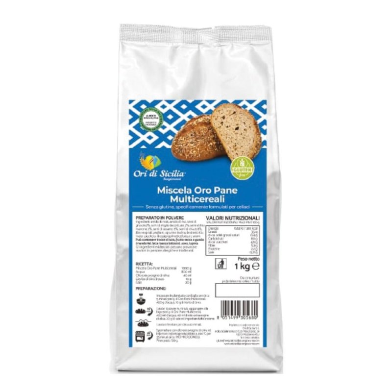 Ori di Sicilia Miscela Oro Mix Pane Multicereali Preparato Senza Glutine per Pane Nutriente 1 kg Ori di Sicilia Miscela Oro Mix Pane Multicereali Preparato Senza Glutine per Pane Nutriente 1 kg