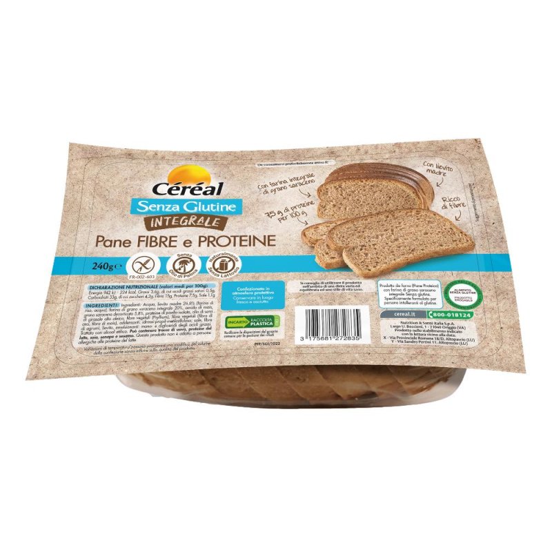 C&eacute;r&eacute;al Pane Fibre e Proteine 240 g - pane integrale senza glutine ricco di fibre e proteine