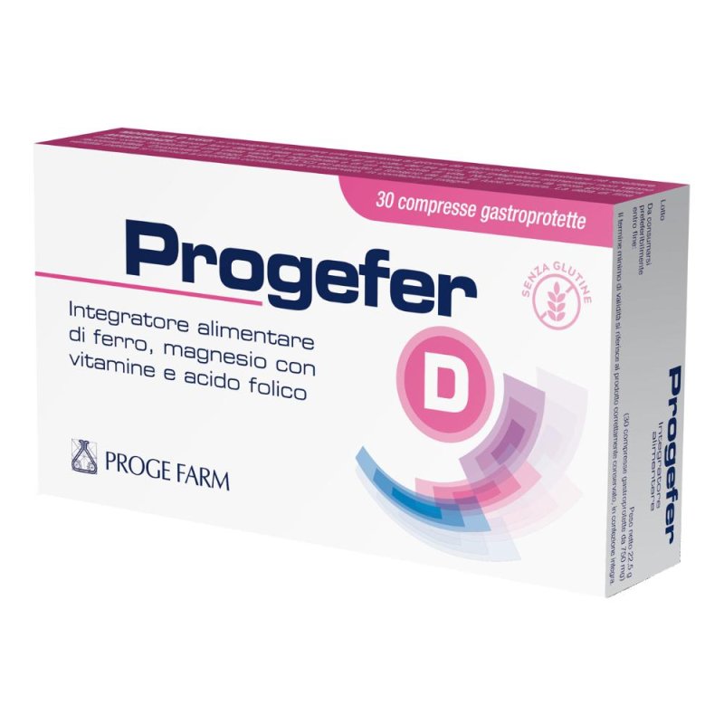 Progefer D Integratore di Ferro e Vitamina D 30 Compresse per Carenza di Ferro e Stanchezza