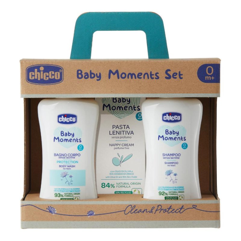 Chicco Baby Moments - Bagnoschiuma 200ml + Shampoo 200ml + Pasta Lenitiva 100ml