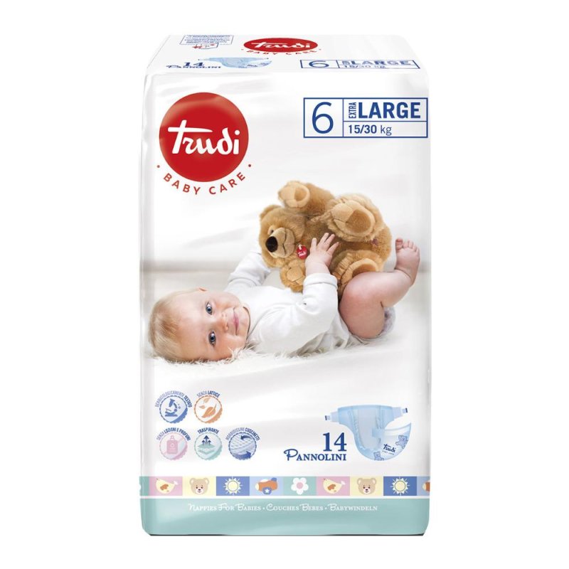 Trudi Pannolini XL 15-30 kg per Bambini, Confezione da 14 Pezzi Super Assorbenti Trudi Pannolini XL 15-30 kg per Bambini, Confezione da 14 Pezzi Super Assorbenti