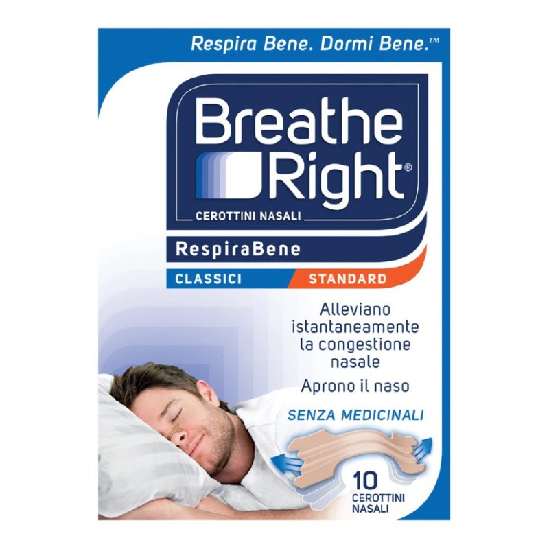 Breath Right Respirabene 10 cerottini nasali classici standard Breath Right Respirabene 10 cerottini nasali classici standard