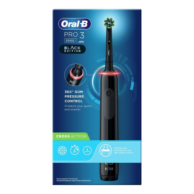 Procter & Gamble Oral B Pro3 Crossaction Black Spazzolino Elettrico Procter & Gamble Oral B Pro3 Crossaction Black Spazzolino Elettrico