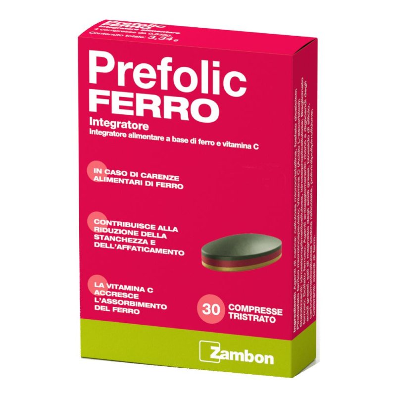 Prefolic Ferro integratore di ferro con vitamina C 30 compresse Prefolic Ferro integratore di ferro con vitamina C 30 compresse