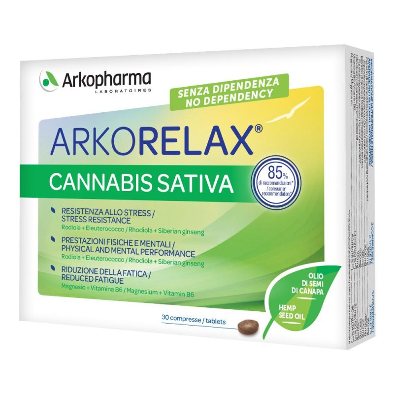 Arkorelax cannabis sativa integratore rilassante per stress con rodiola, magnesio e vitamina B6 30 compresse