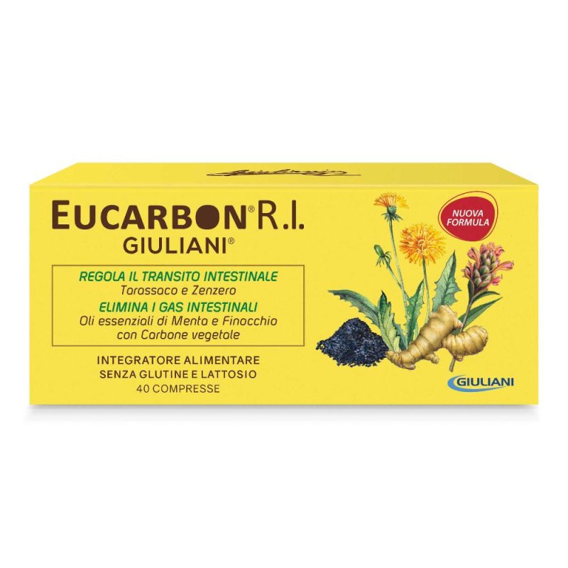 Eucarbon 40 Compresse con Carbone Vegetale e Senna per Regolarit&agrave; Intestinale e Gonfiore Addominale