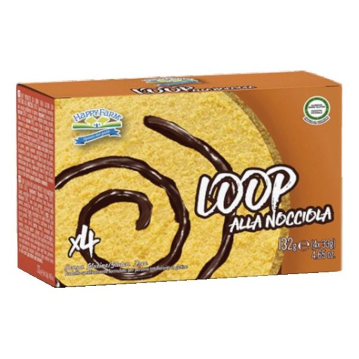 Happy Farm Alimenti senza Glutine Merendine Loop Spirale alla Nocciola 144 g Happy Farm Alimenti senza Glutine Merendine Loop Spirale alla Nocciola 144 g