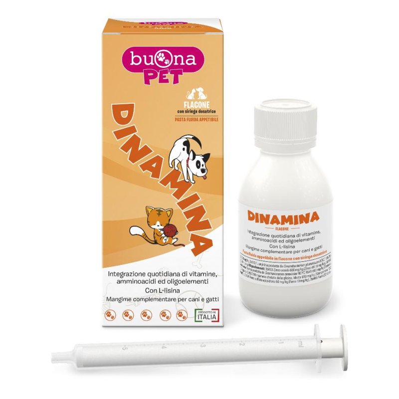Buona PET DINAMINA Integrazione Quotidiana di Vitamine, Amminoacidi e Oligoelementi per Cani e Gatti 60 grammi