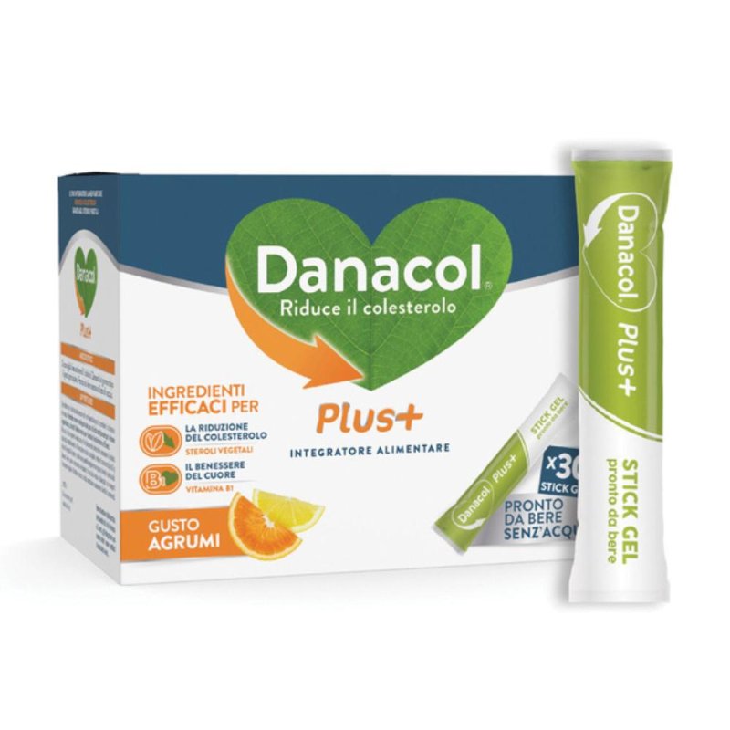 Danacol Plus+ Integratore con Steroli Vegetali e Vitamina B1 30 Stick da 15 ml