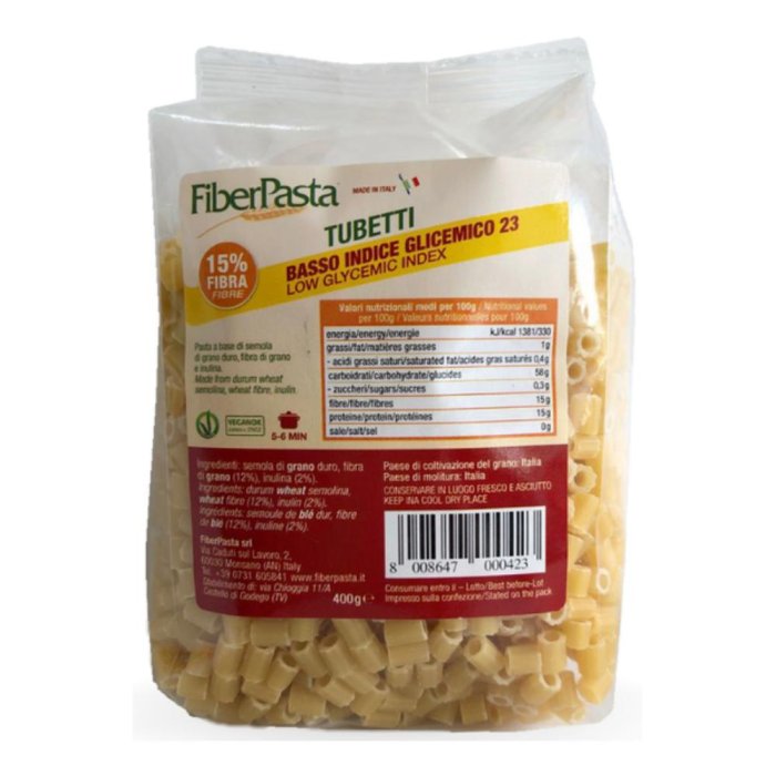 Fiberpasta Tubetti 400 Grammi Pasta Integrale per Brodo Ricca di Fibre Fiberpasta Tubetti 400 Grammi Pasta Integrale per Brodo Ricca di Fibre