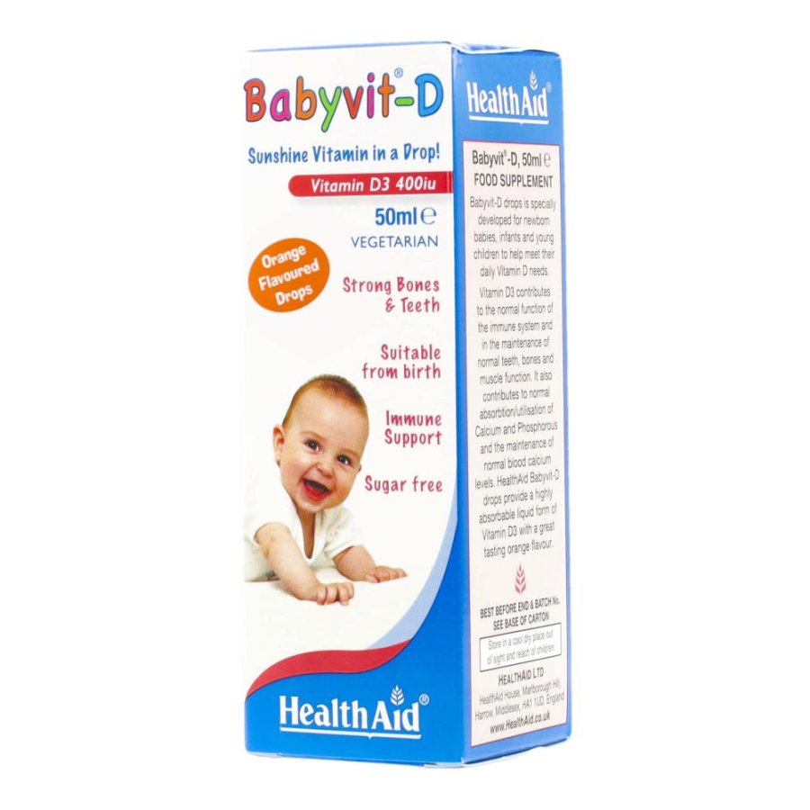 HealthAid BabyVit Drops Vitamina D Gocce per Neonati e Bambini 50 Millilitri HealthAid BabyVit Drops Vitamina D Gocce per Neonati e Bambini 50 Millilitri