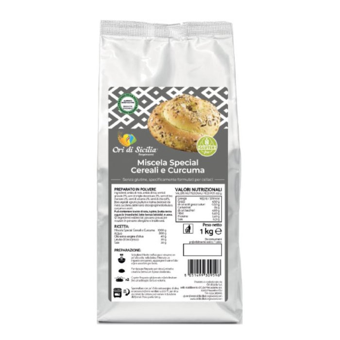 Ori di Sicilia Mix Cereali alla Curcuma 1 chilogrammo – Preparato per Pane, Pizza e Focaccia ai Cereali Ori di Sicilia Mix Cereali alla Curcuma 1 chilogrammo – Preparato per Pane, Pizza e Focaccia ai Cereali