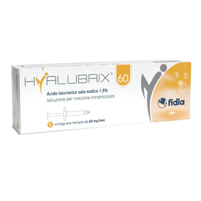 Hyalubrix Siringa intra-articolare 60 acido ialuronico 1,5% 60 mg 4 ml Hyalubrix Siringa intra-articolare 60 acido ialuronico 1,5% 60 mg 4 ml
