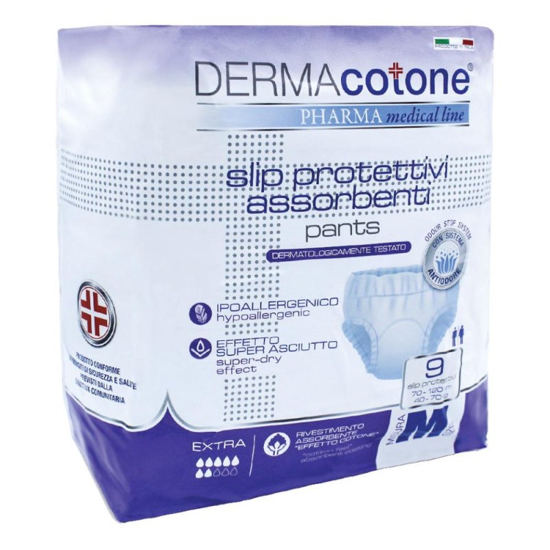 Dermacotone Pants Pannolini a Mutandina Assorbenti Taglia M 9 Pezzi per Incontinenza Morbidi in Cotone Traspiranti e Delicati sulla Pelle