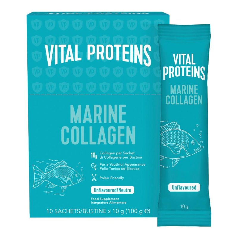 Collagene Marine Marino Puro Integratore in Polvere 10 Bustine da 10 g per Pelle Articolazioni Capelli e Unghie