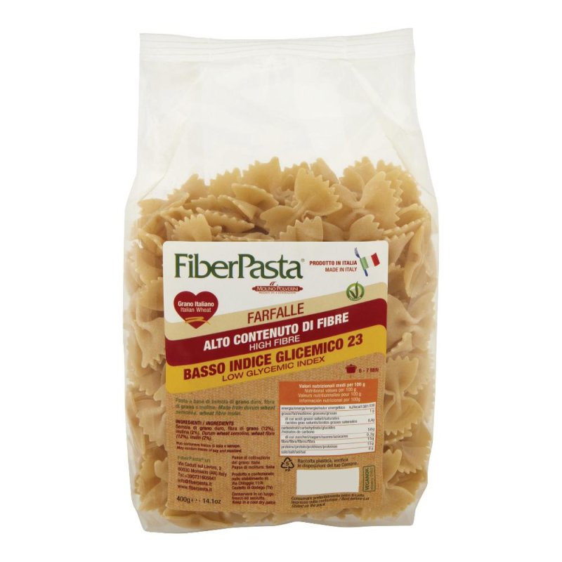 Fiberpasta Farfalle 400g Pasta ad Alto Contenuto di Fibre e a Basso Indice Glicemico Fiberpasta Farfalle 400g Pasta ad Alto Contenuto di Fibre e a Basso Indice Glicemico