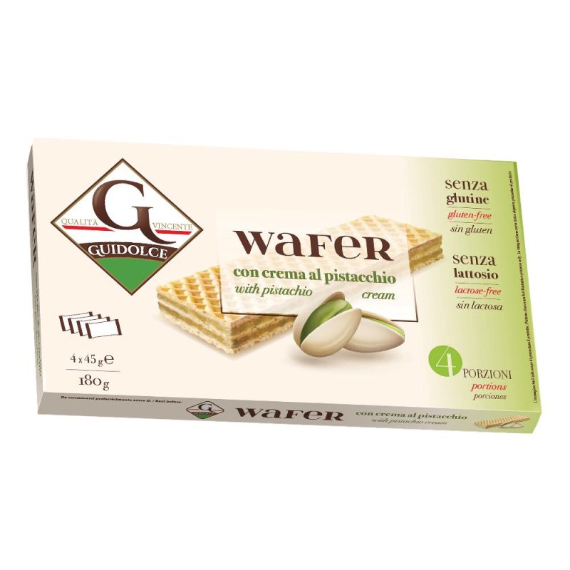 Guidolce wafer con crema al pistacchio senza glutine 4 x 45 grammi Guidolce wafer con crema al pistacchio senza glutine 4 x 45 grammi