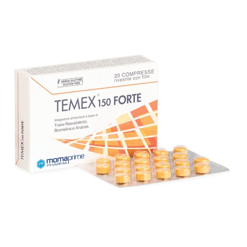 Temex 150 forte Integratore con Trans-Resveratrolo, Bromelina e Ananas per il Benessere Circolatorio 20 compresse Temex 150 forte Integratore con Trans-Resveratrolo, Bromelina e Ananas per il Benessere Circolatorio 20 compresse