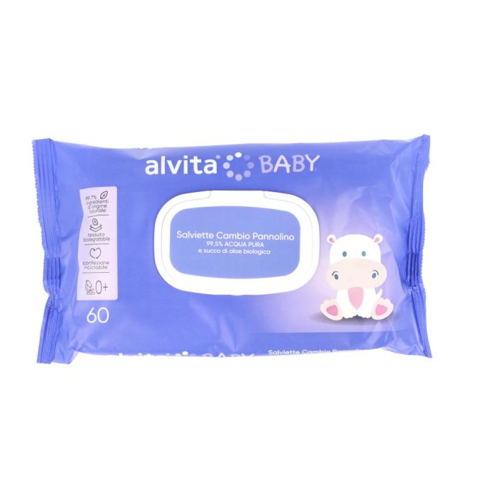 Alvita Baby - Pure Water Salviette Cambio Pannolino 60 salviettine Alvita Baby - Pure Water Salviette Cambio Pannolino 60 salviettine