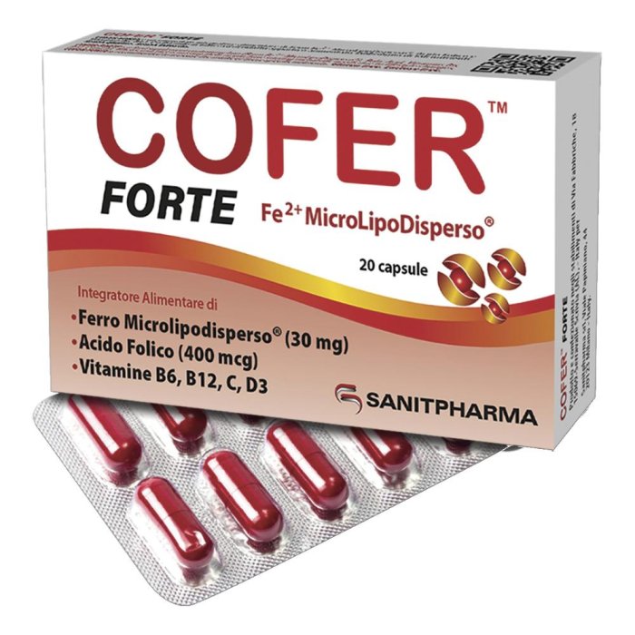 Cofer Forte - Integratore Alimentare con Ferro, Acido Folico e Vitamine 20 capsule Cofer Forte - Integratore Alimentare con Ferro, Acido Folico e Vitamine 20 capsule