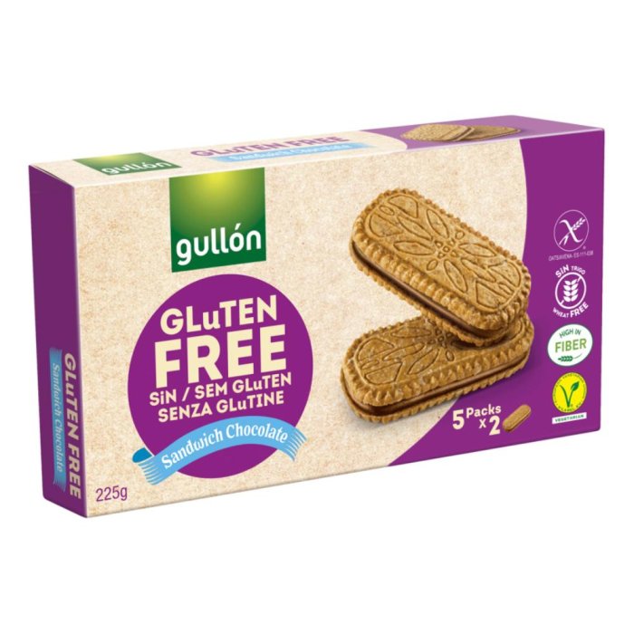 Gullon biscotti sandwich ripieni al cioccolato senza glutine 225 grammi Gullon biscotti sandwich ripieni al cioccolato senza glutine 225 grammi