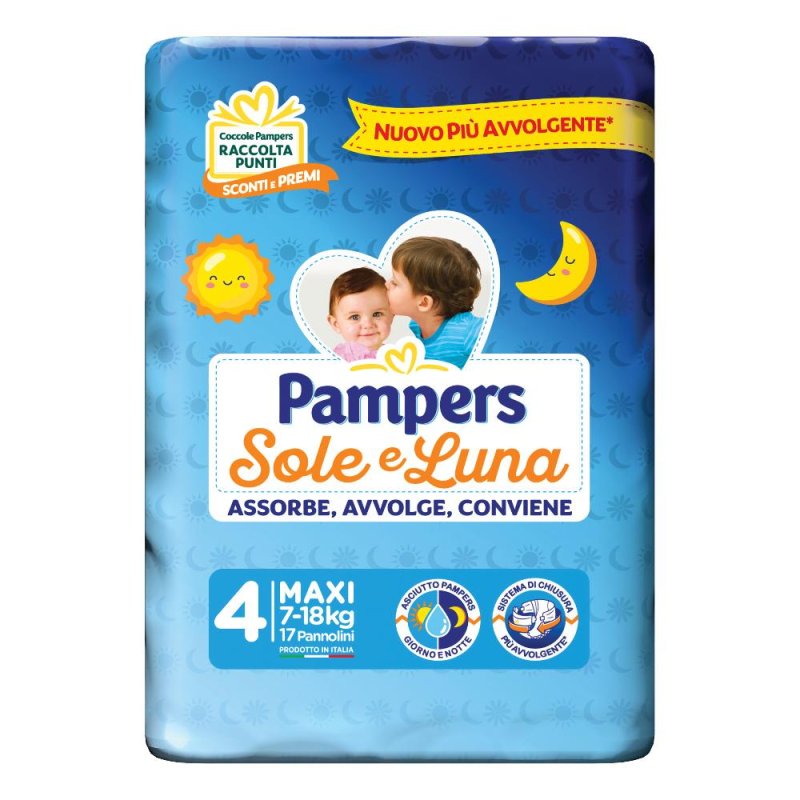 Pampers Sole e Luna Pannolini Taglia 4 Maxi (7-18 kg) 17 Pezzi Pampers Sole e Luna Pannolini Taglia 4 Maxi (7-18 kg) 17 Pezzi