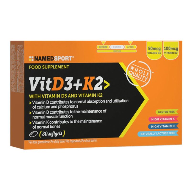 Named Sport VitD3+K2 Integratore Alimentare di Vitamine 30 softgels Named Sport VitD3+K2 Integratore Alimentare di Vitamine 30 softgels