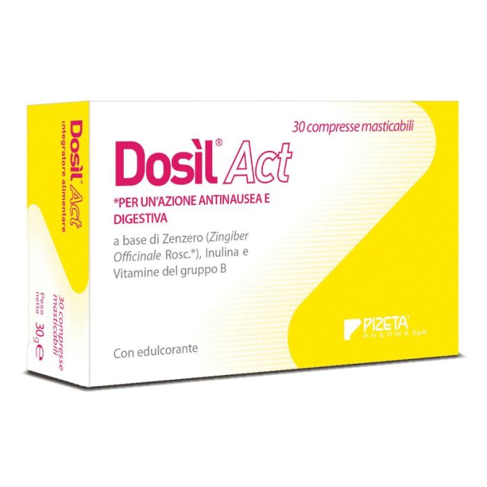 Dosil Act 30 Compresse Masticabili Integratore Antinausea e Antivomito con Zenzero Dosil Act 30 Compresse Masticabili Integratore Antinausea e Antivomito con Zenzero