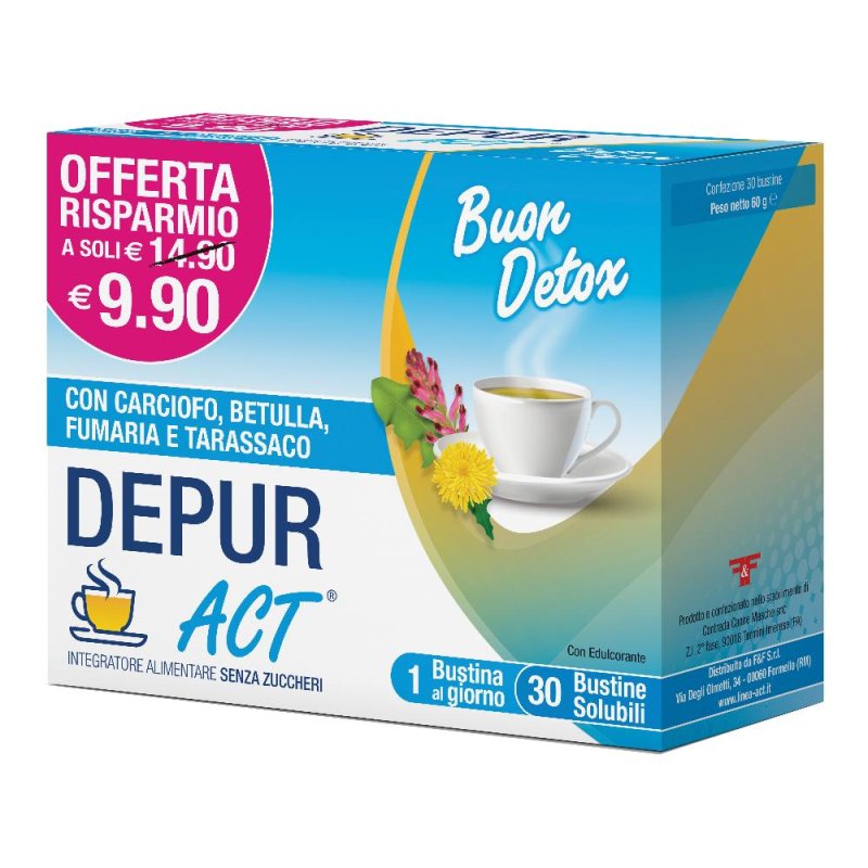  Depur Act Integratore Alimentare Drenante e depurativo Confezione 30 Bustine