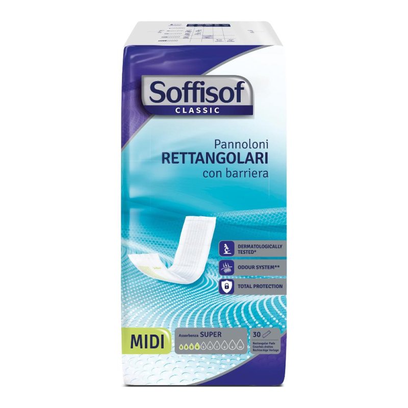 Soffisof Classic Pannolone Per Incontinenza Rettangolare Con Barriera 30 Pezzi Soffisof Classic Pannolone Per Incontinenza Rettangolare Con Barriera 30 Pezzi