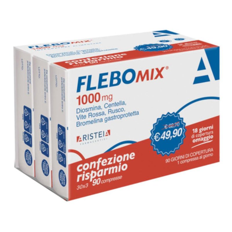 Flebomix 1000 mg tri-pack 90 compresse - integratore per microcircolo e vene Flebomix 1000 mg tri-pack 90 compresse - integratore per microcircolo e vene