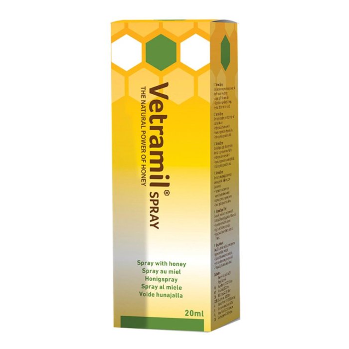 Vetramil Spray 20 ml Miele Medicale per Cani e Gatti Trattamento Ferite e Irritazioni della Pelle