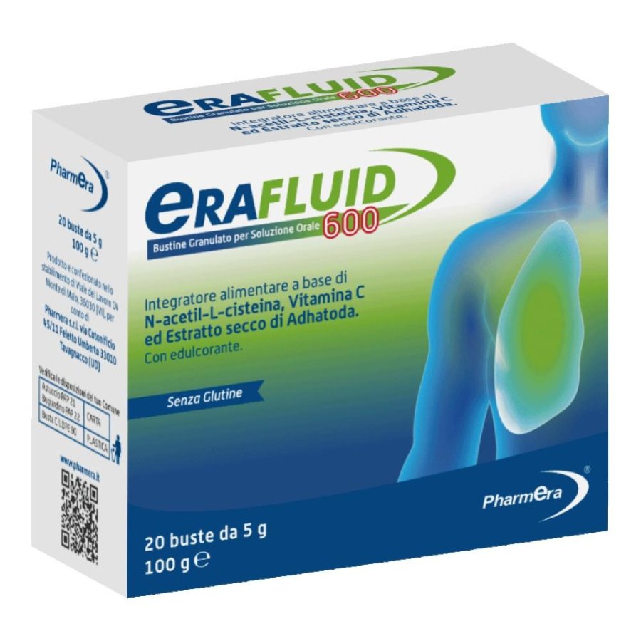 Erafluid 600 mg Granulato per Soluzione Orale 20 Bustine Mucolitico per Tosse Grassa e Catarro Erafluid 600 mg Granulato per Soluzione Orale 20 Bustine Mucolitico per Tosse Grassa e Catarro