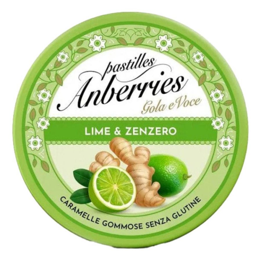 Anberries Gola e Voce Pastiglie Gommose Lime e Zenzero, 50g Anberries Gola e Voce Pastiglie Gommose Lime e Zenzero, 50g
