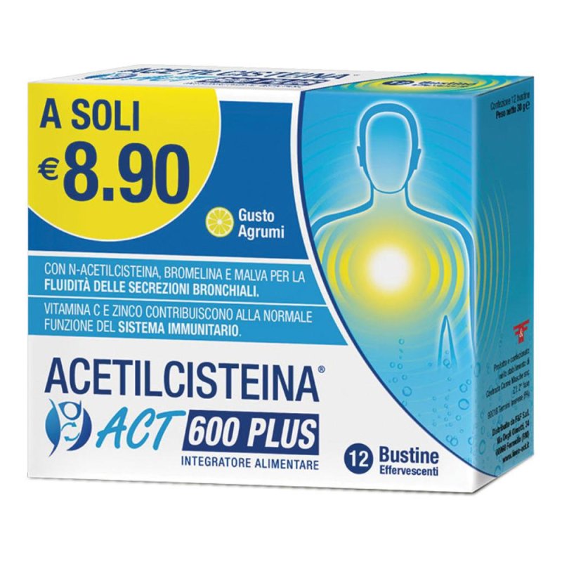 Acetilcisteina Act 600 Plus 12 Bustine Effervescenti Agrumi Acetilcisteina Act 600 Plus 12 Bustine Effervescenti Agrumi