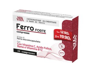 Sanavita Ferro Forte - Integratore con Ferro Microincapsulato, Vitamina C, Rame, Acido Folico e Vitamina B12 - 30 Compresse