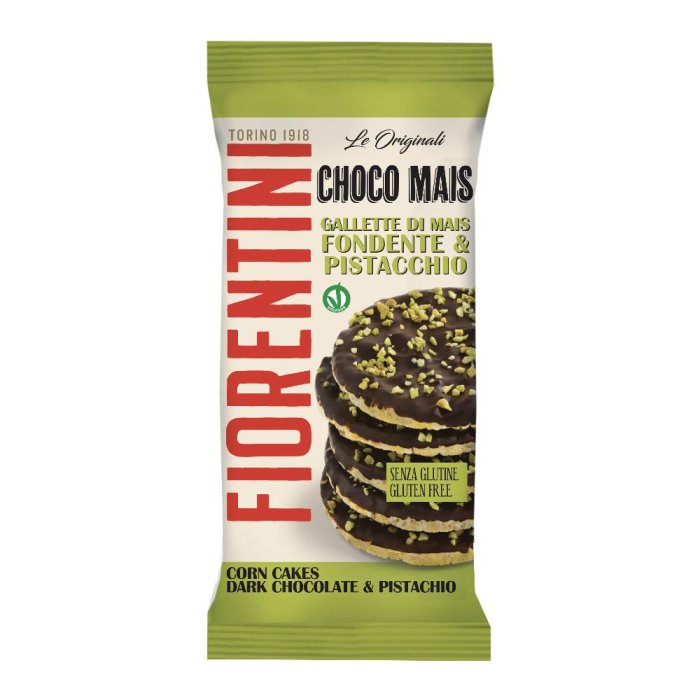 Gallette di mais ricoperte di cioccolato fondente e granella di pistacchio - 72 g senza glutine