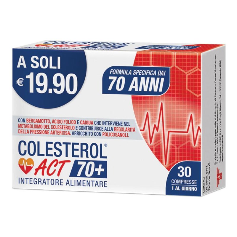 Colesterol Act 70+ integratore per colesterolo e pressione 30 compresse 30 g Colesterol Act 70+ integratore per colesterolo e pressione 30 compresse 30 g