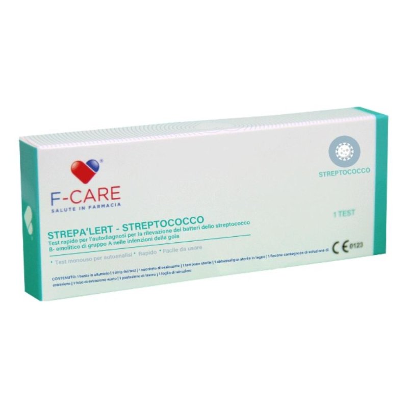 F-Care autotest streptococco - test rapido autodiagnostico per streptococco su tampone faringeo