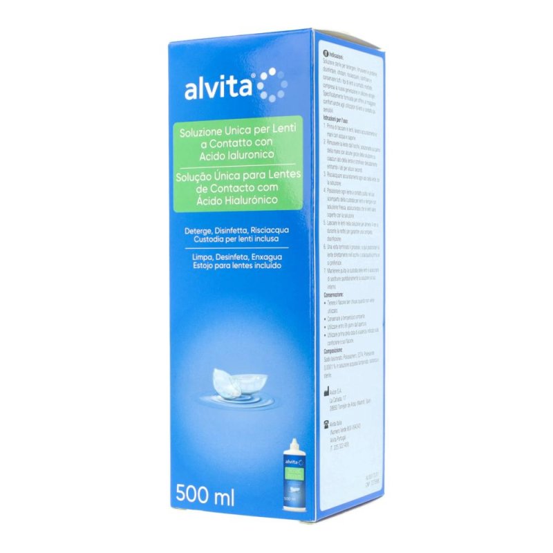 Alvita Soluzione Unica per Lenti a Contatto con Acido Ialuronico 500 ml